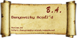 Benyovszky Acsád névjegykártya